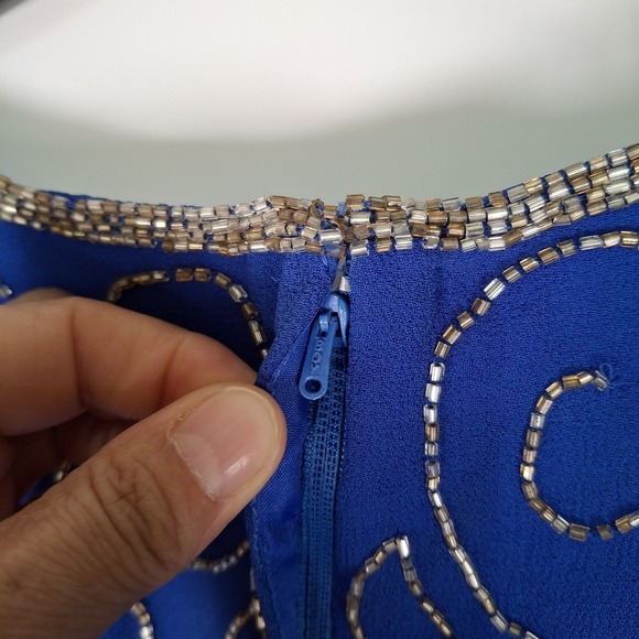 Vtg Jean for Joseph Le Bon Formal Dress Size 16 Blue Beaded Top‎ Flowy Skirt - Picture 12 of 16
